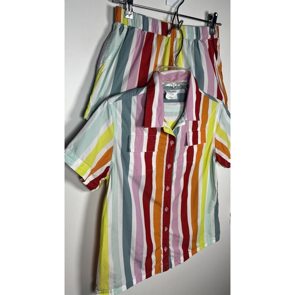 LAKE x Atlantic Pacific Rainbow Stripe Cotton Pajama Top & Short Set Size XXS - Picture 3 of 9